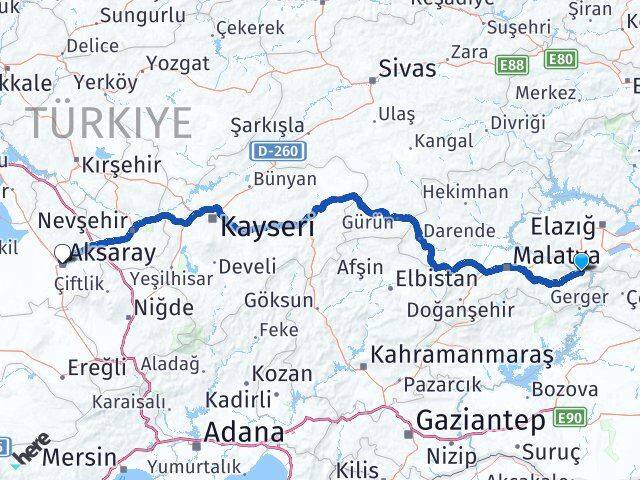 Malatya Doğanyol Aksaray Arası Kaç Km - Yol Haritası