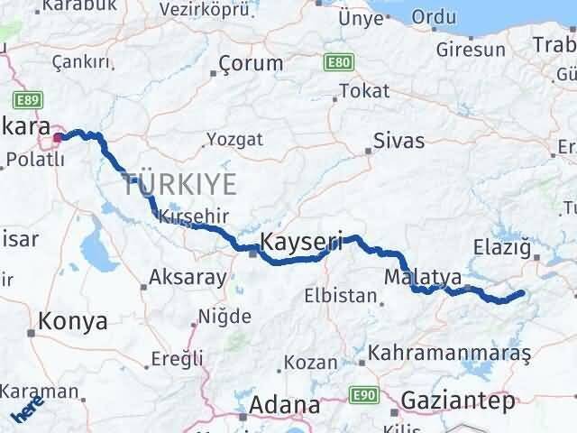 Malatya Doğanyol Ankara Arası Kaç Km - Yol Haritası