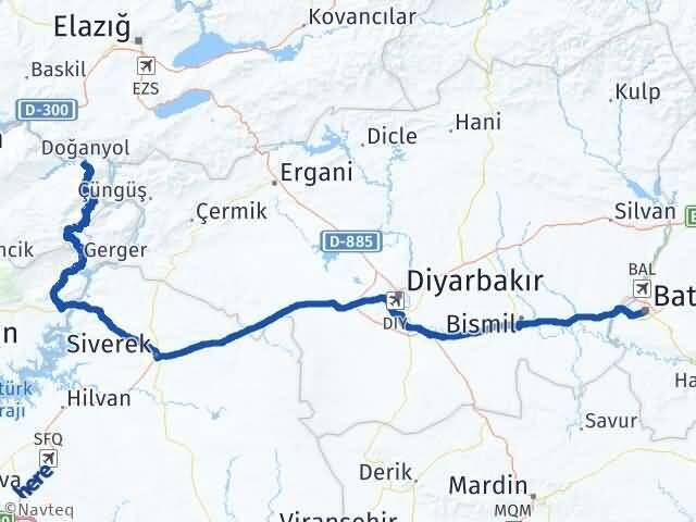 Malatya Doğanyol Batman Arası Kaç Km - Yol Haritası