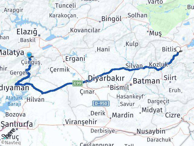 Malatya Doğanyol Bitlis Arası Kaç Km - Yol Haritası