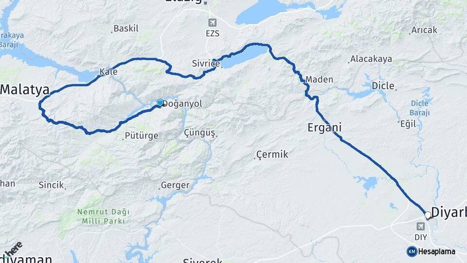 Malatya Doğanyol Diyarbakır Arası Kaç Km - Yol Haritası