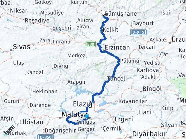 Doğanyol Gümüşhane Arası Kaç Km - Yol Tarifi