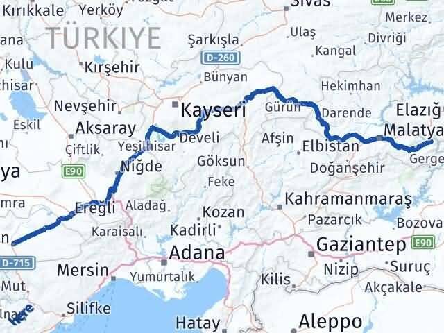 Malatya Doğanyol Karaman Arası Kaç Km - Yol Haritası
