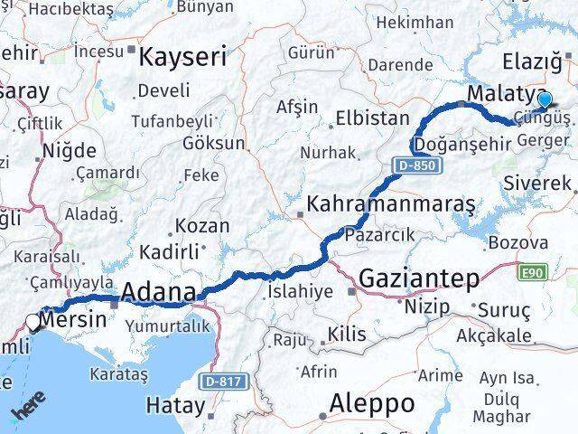 Doğanyol Mersin Arası Kaç Km - Yol Tarifi