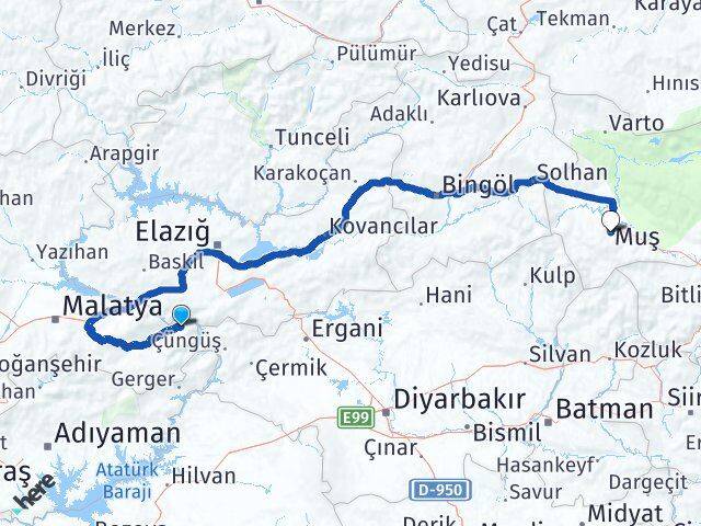 Malatya Doğanyol Muş Arası Kaç Km - Yol Haritası