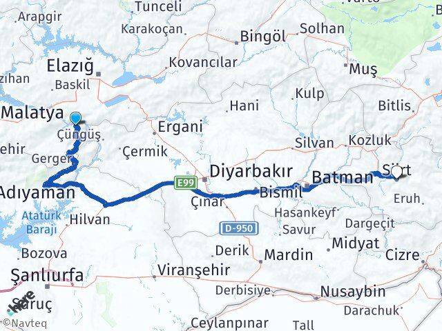 Malatya Doğanyol Siirt Arası Kaç Km - Yol Haritası