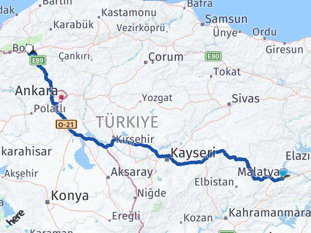 Malatya Dörtdivan Bolu Arası Kaç Km - Yol Haritası