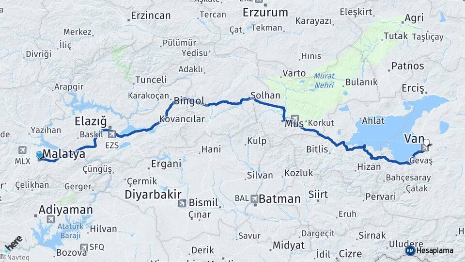 Malatya Edremit Van Arası Kaç Km - Yol Haritası