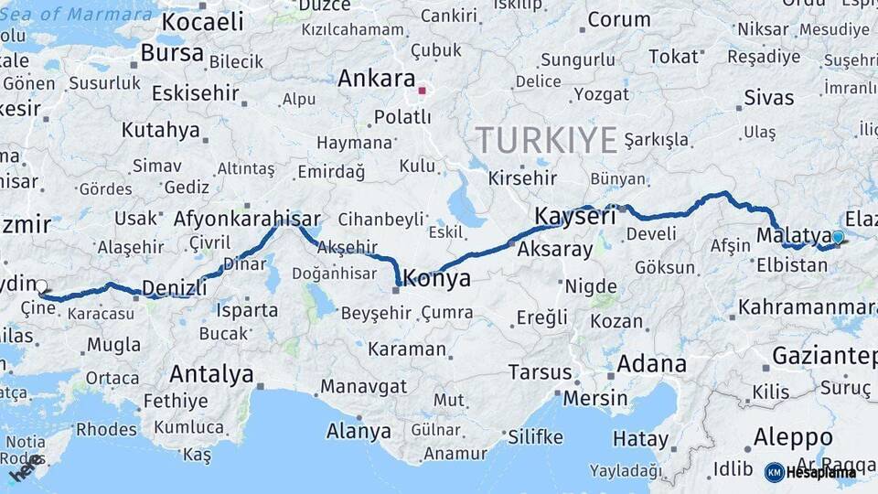Malatya Efeler Aydın Arası Kaç Km - Yol Haritası
