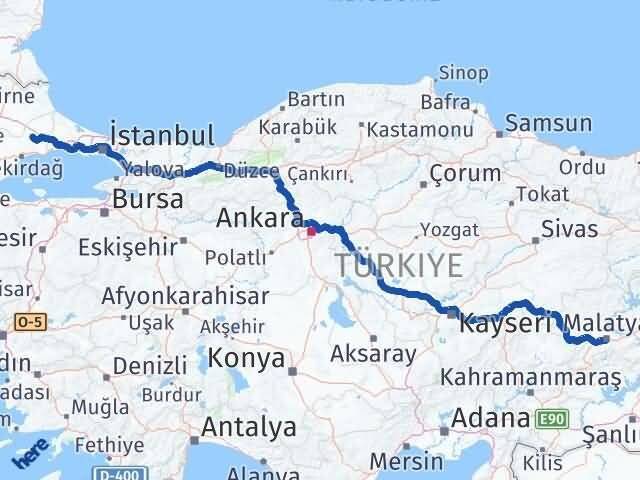 Malatya Ergene Tekirdağ Arası Kaç Km - Yol Haritası