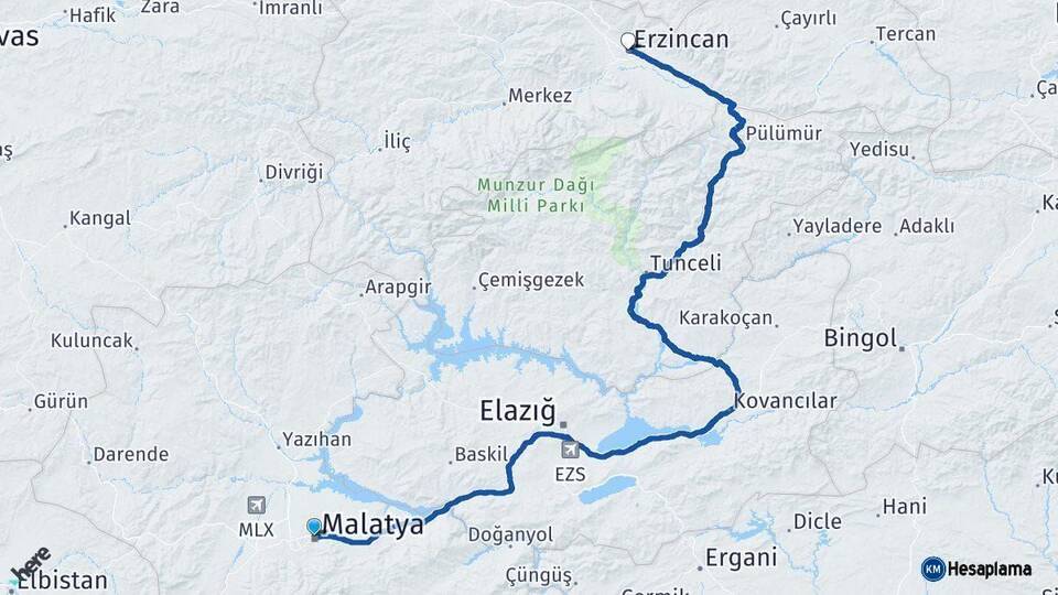 Malatya Erzincan Arası Kaç Km - Yol Haritası