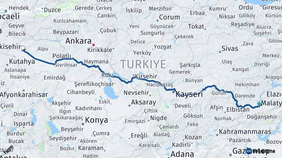Malatya Eskişehir Arası Kaç Km - Yol Haritası