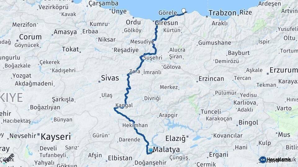 Malatya Eynesil Arası Kaç Km - Yol Tarifi