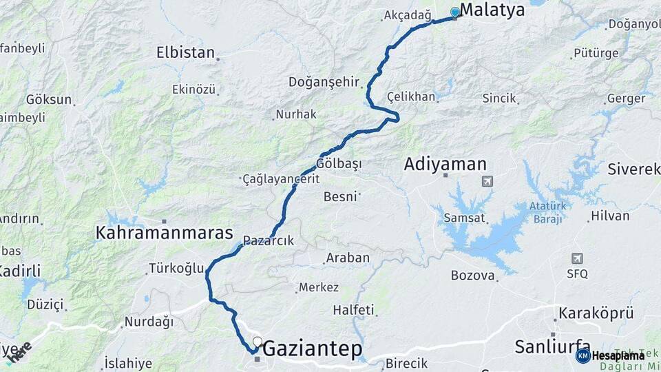 Malatya Gaziantep Arası Kaç Km - Yol Haritası