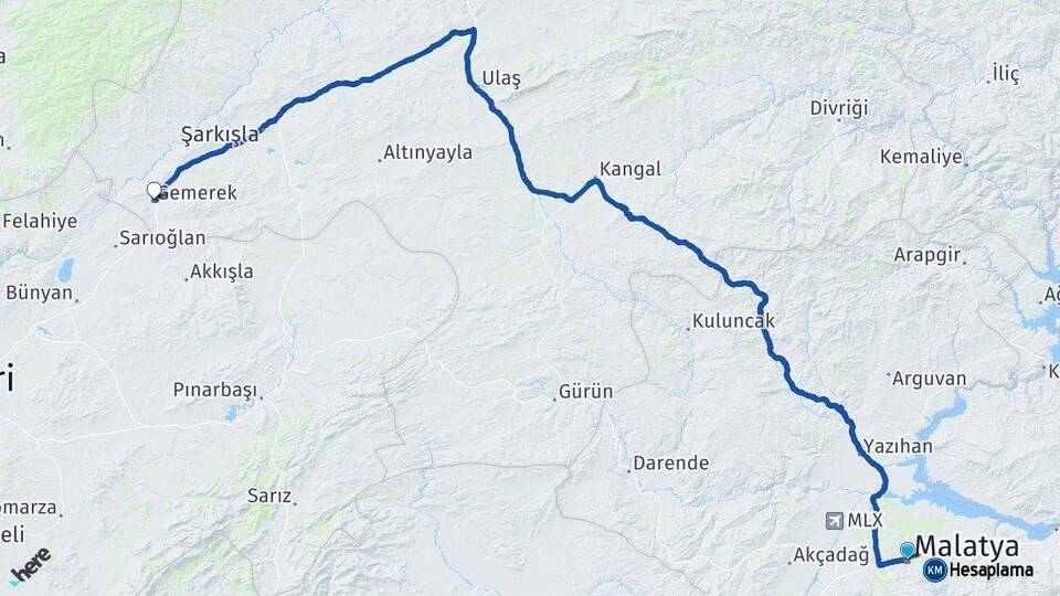 Malatya Gemerek Sivas Arası Kaç Km - Yol Haritası