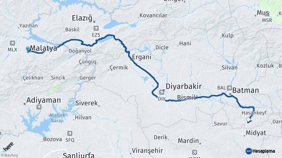Malatya Gercüş Batman Arası Kaç Km - Yol Haritası