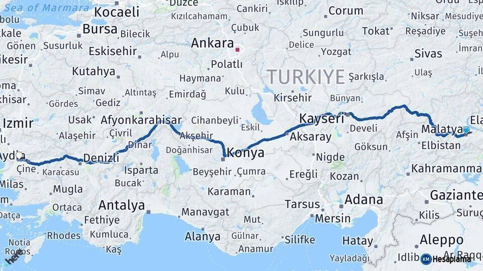 Malatya Germencik Aydın Arası Kaç Km - Yol Haritası