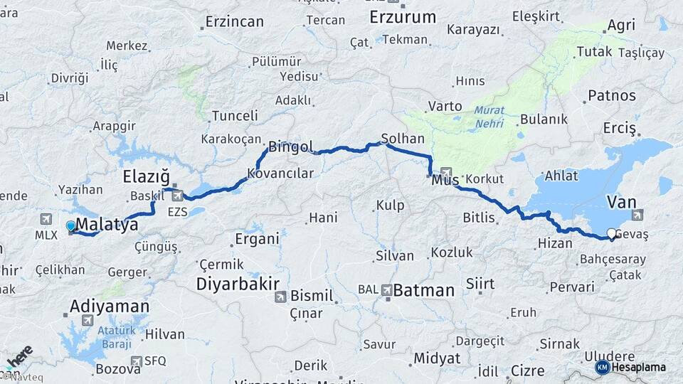 Malatya Gevaş Van Arası Kaç Km - Yol Haritası