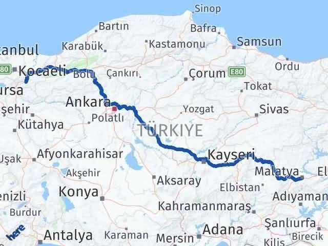 Malatya Geyve Sakarya Arası Kaç Km - Yol Haritası