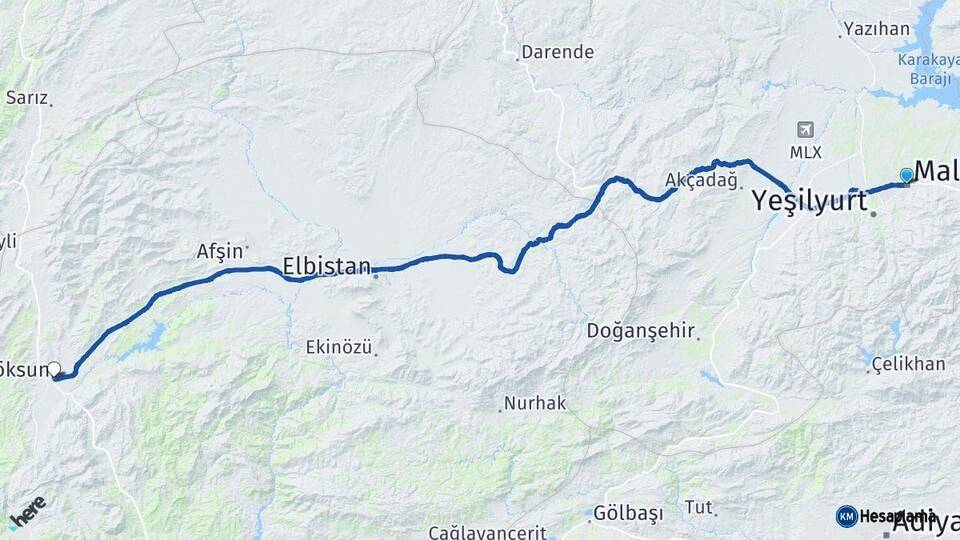 Malatya Göksun Kahramanmaraş Arası Kaç Km - Yol Haritası