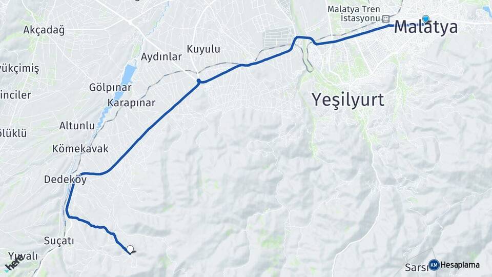 Malatya Gözene Yeşilyurt Arası Kaç Km - Yol Haritası