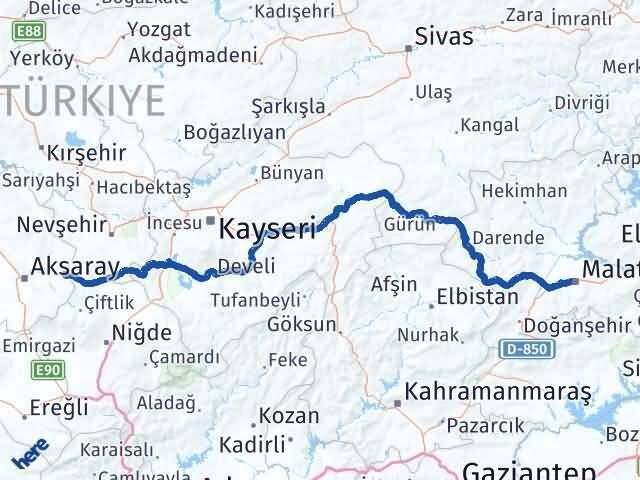 Malatya Gülağaç Aksaray Arası Kaç Km - Yol Haritası