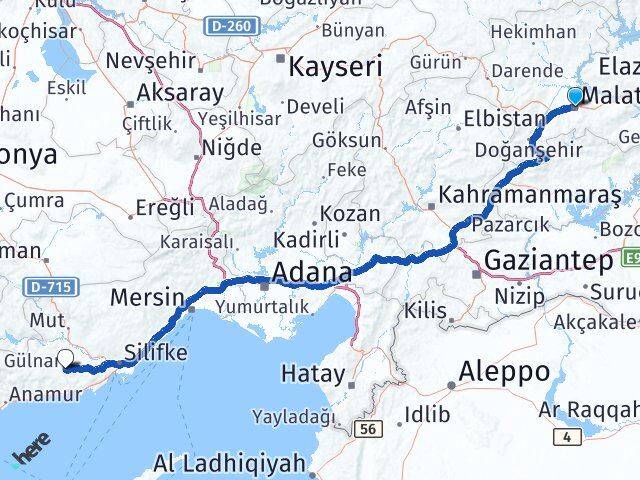 Malatya Gülnar Mersin Arası Kaç Km - Yol Haritası