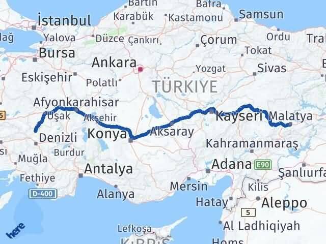 Malatya Güney Denizli Arası Kaç Km - Yol Haritası