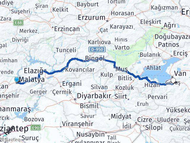 Malatya Gürpınar Van Arası Kaç Km - Yol Haritası
