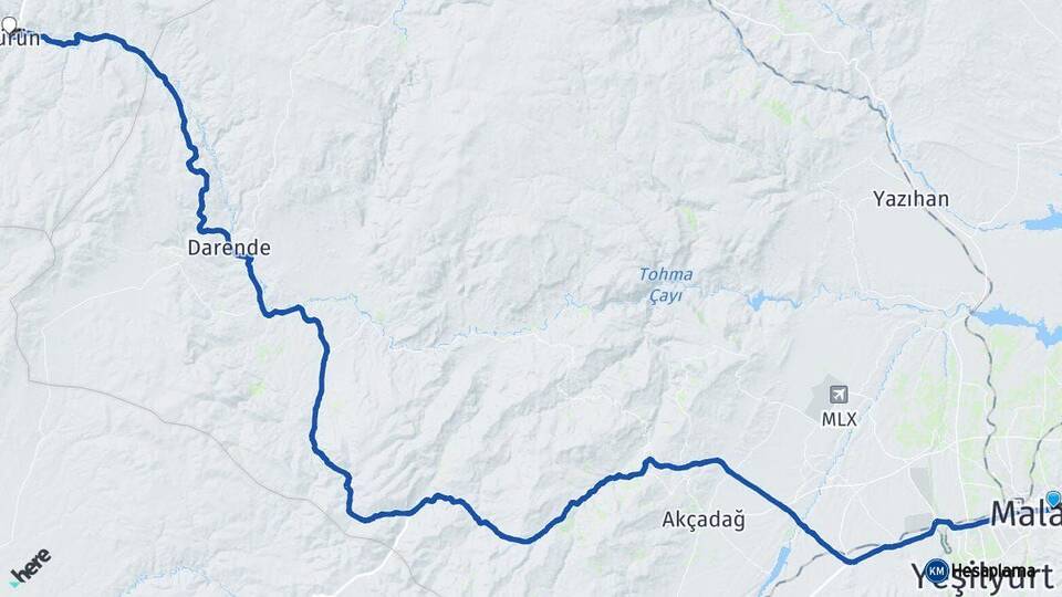 Malatya Gürün Sivas Arası Kaç Km - Yol Haritası