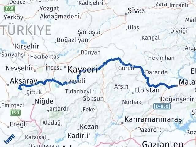 Malatya Güzelyurt Aksaray Arası Kaç Km - Yol Haritası