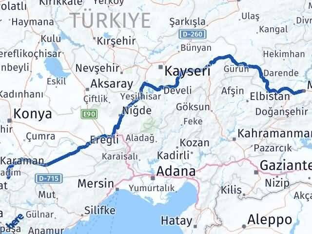 Malatya Hadim Konya Arası Kaç Km - Yol Haritası