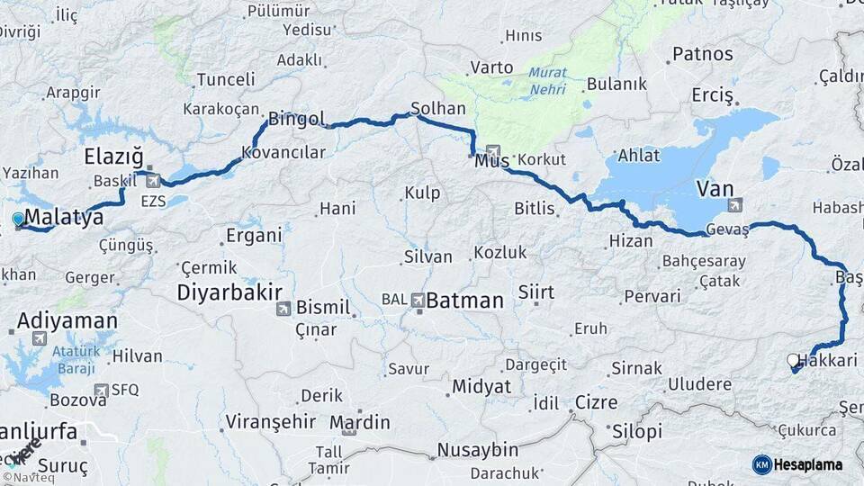 Malatya Hakkari Arası Kaç Km - Yol Haritası