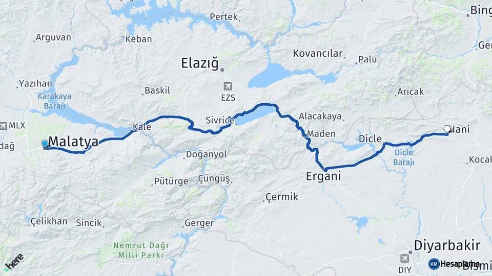 Malatya Hani Diyarbakır Arası Kaç Km - Yol Haritası