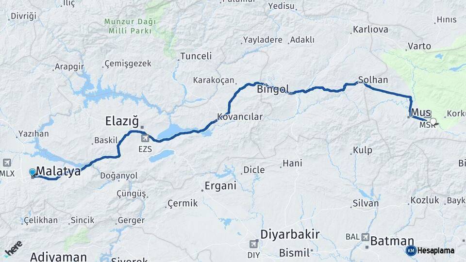 Malatya Hasköy Muş Arası Kaç Km - Yol Haritası