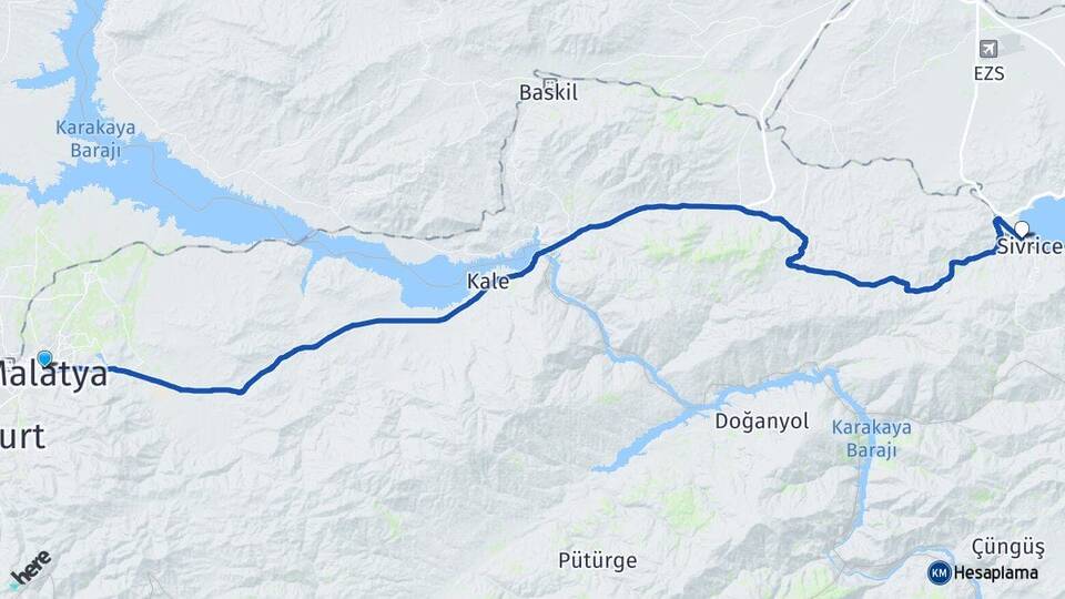 Malatya Hazar Sivrice Elazığ Arası Kaç Km - Yol Haritası