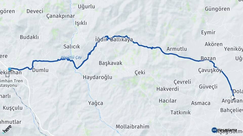Malatya Hekimhan Arguvan Arası Kaç Km - Yol Haritası