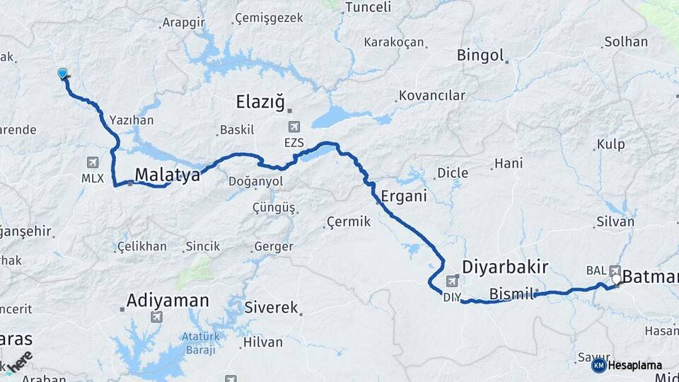 Malatya Hekimhan Batman Arası Kaç Km - Yol Haritası