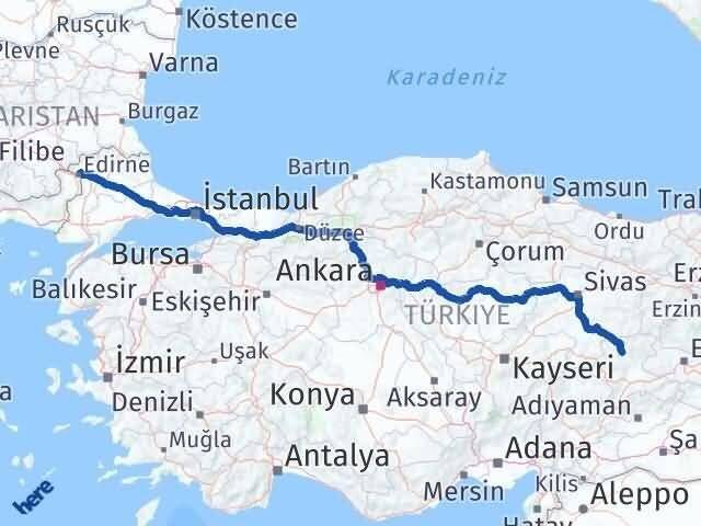 Malatya Hekimhan Edirne Arası Kaç Km - Yol Haritası