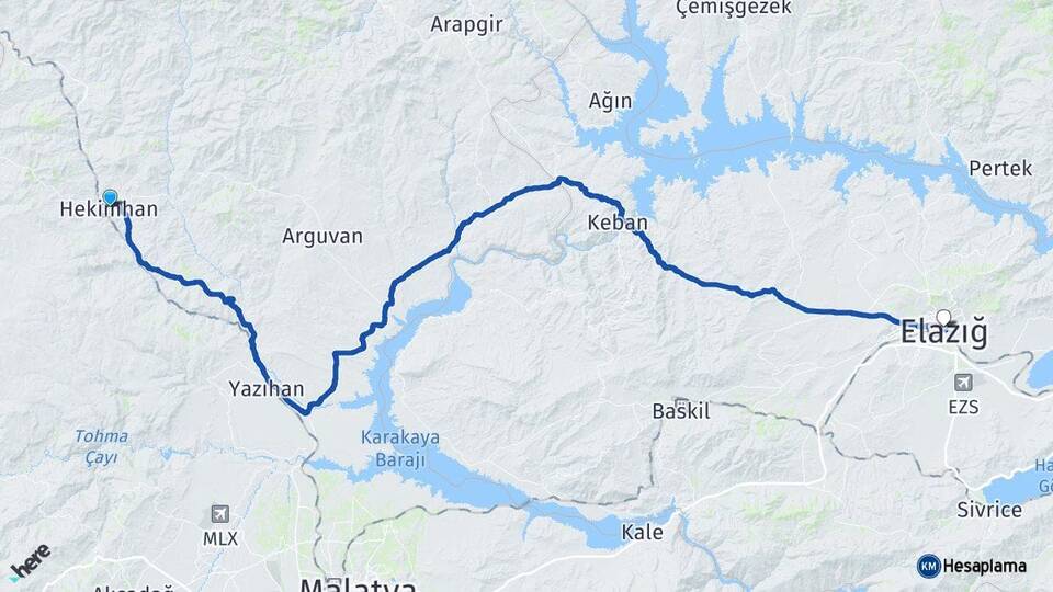 Malatya Hekimhan Elazığ Arası Kaç Km - Yol Haritası