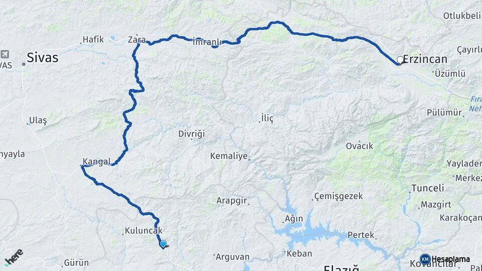 Malatya Hekimhan Erzincan Arası Kaç Km - Yol Haritası