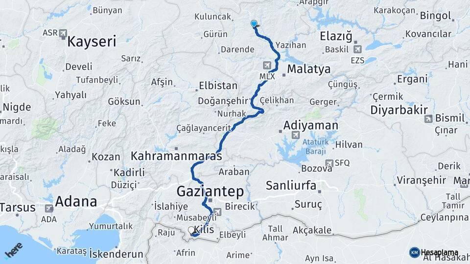 Hekimhan Kilis Arası Kaç Km - Yol Tarifi