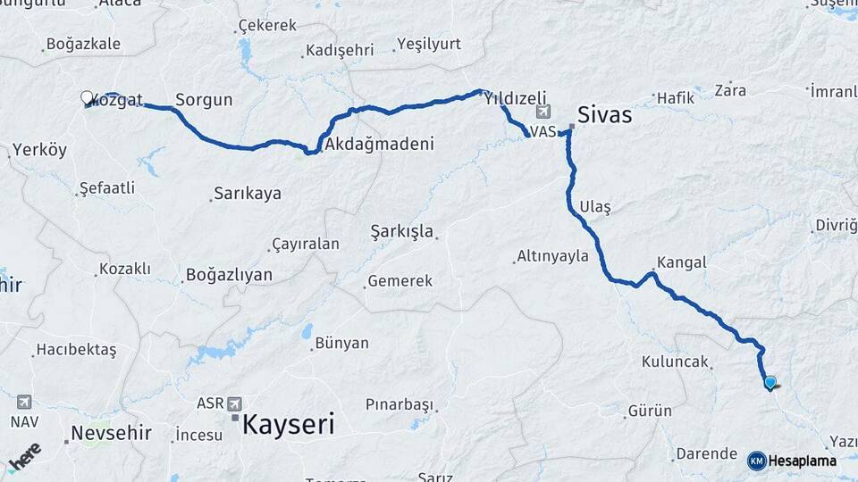 Malatya Hekimhan Yozgat Arası Kaç Km - Yol Haritası
