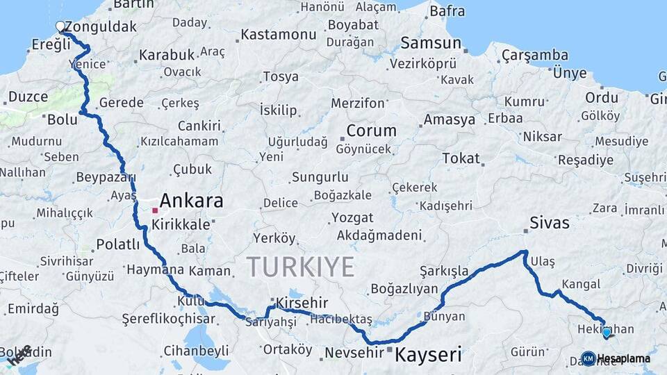 Malatya Hekimhan Zonguldak Arası Kaç Km - Yol Haritası