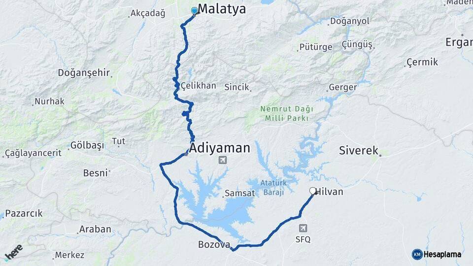 Malatya Hilvan Şanlıurfa Arası Kaç Km - Yol Haritası
