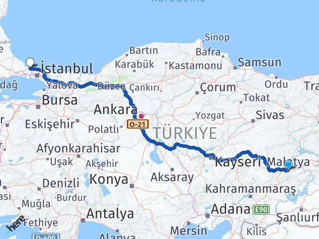 Malatya İstanbul Havalimanı Arası Kaç Km - Yol Haritası