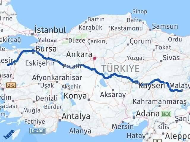 Malatya İvrindi Balıkesir Arası Kaç Km - Yol Haritası