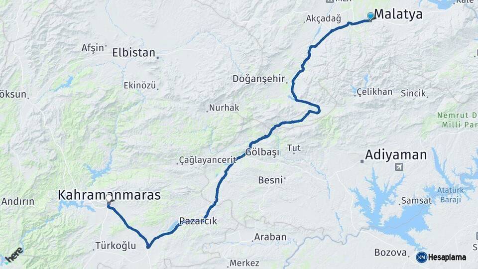 Malatya Kahramanmaraş Arası Kaç Km - Yol Haritası