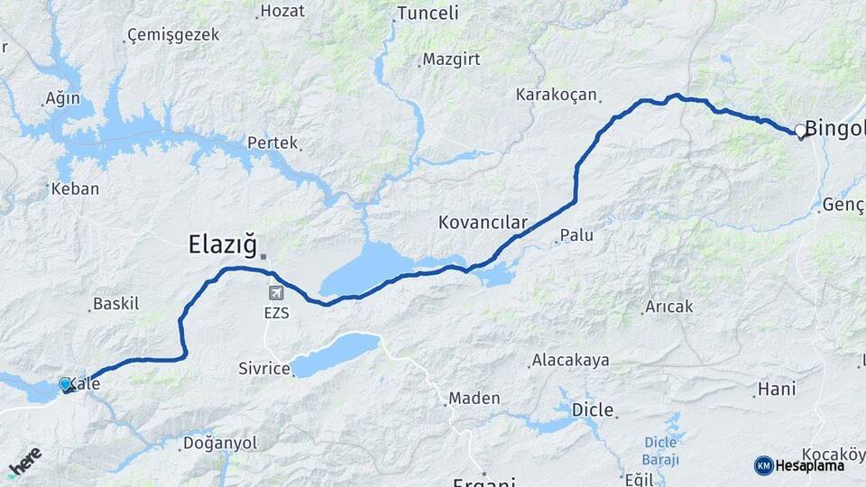 Malatya Kale Bingöl Arası Kaç Km - Yol Haritası