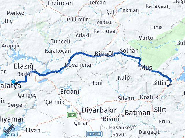 Malatya Kale Bitlis Arası Kaç Km - Yol Haritası